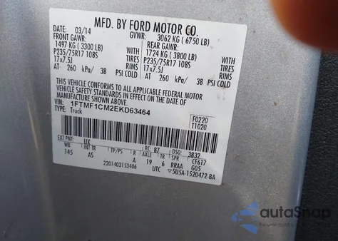 2014 Ford F-150 Xl из США, поврежденный, VIN 1FTMF1CM2EKD63464